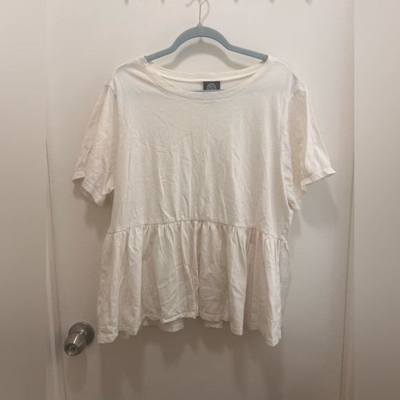 Bobeau Cream Peplum Top 100% Cotton Soft Casual Flowy Blouse 1X - Picture 2 of 5